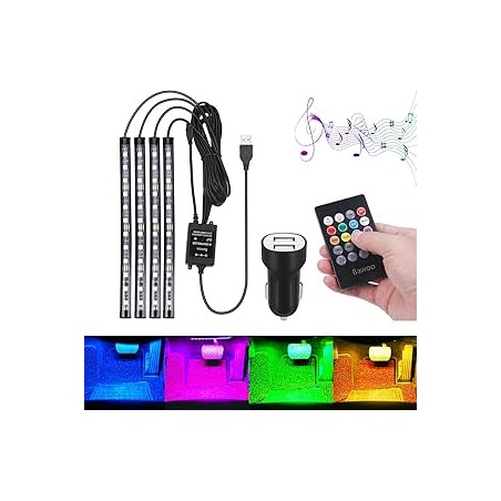 Lampe Voiture Interieur Bawoo USB Rubans LED Lampe Décoration Multicolore Allume Cigare Éclairage Intérieur de Voiture Néon Band