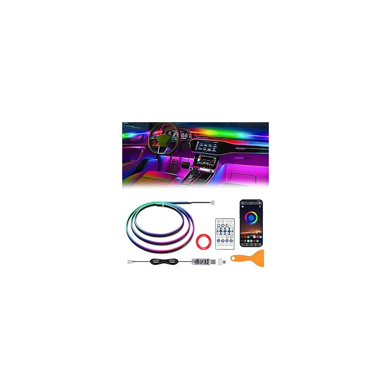 Éclairage Intérieur de Voiture, LED Éclairage d'ambiance Multicolore, Bande Lumineuse Contrôlable avec Télécommande, Accessoires