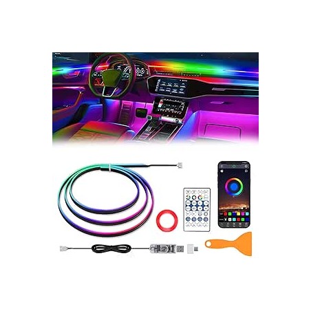 Éclairage Intérieur de Voiture, LED Éclairage d'ambiance Multicolore, Bande Lumineuse Contrôlable avec Télécommande, Accessoires