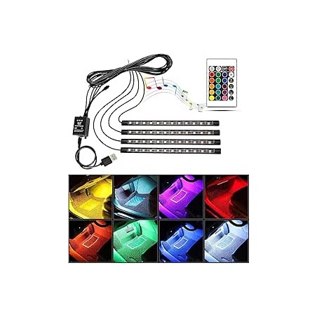 Bande Lumineuse LED 4 en 1 étanche RVB pour intérieur de Voiture - Activation sonore et télécommande