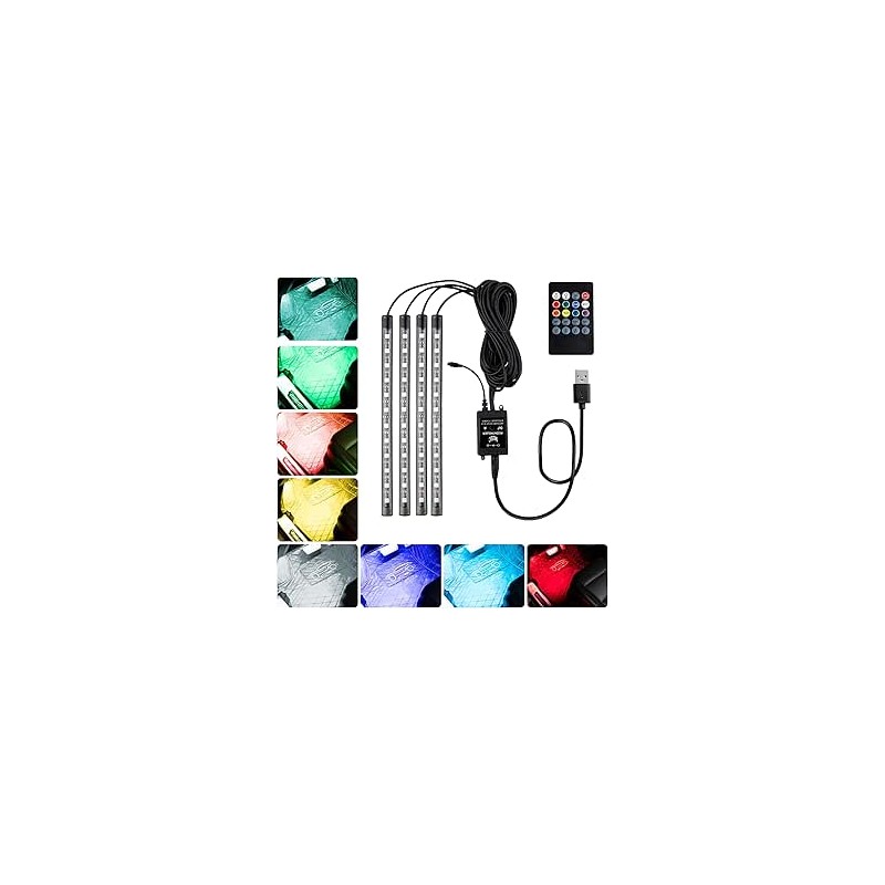 4 Pièces LED Voiture Interieur, Éclairage Intérieur de Voiture, Lumières d'Ambiance, Bande Lumineuse de Musique pour TV Auto, Ca