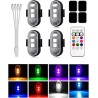 Lot de 4 LED Lampe Stroboscopique pour Voiture Mini LED avec Télécommande sans fil 8 Couleurs Trois Luminosités et Chargement US