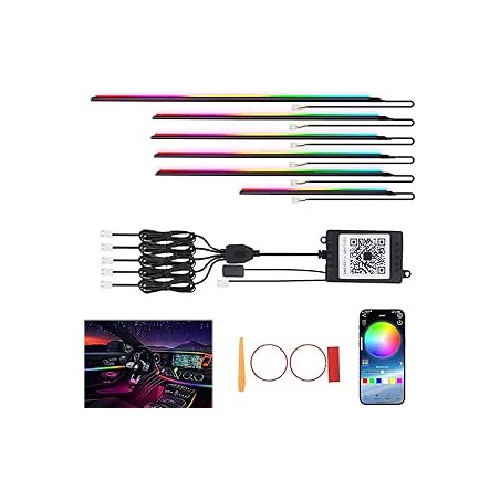 Éclairage Intérieur LED de Voiture,6 in 1 RGB Bande Lumineuse à LED de Voiture,16 Millions de Couleurs Lampe,210 Modes de Cligno