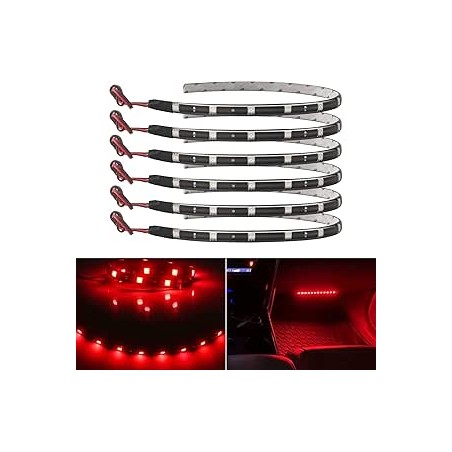 Lot de 6 bandes lumineuses LED pour voiture - Étanche - Pour intérieur/extérieur - Rouge - 12 V - 5050 12 SMD - 30 cm