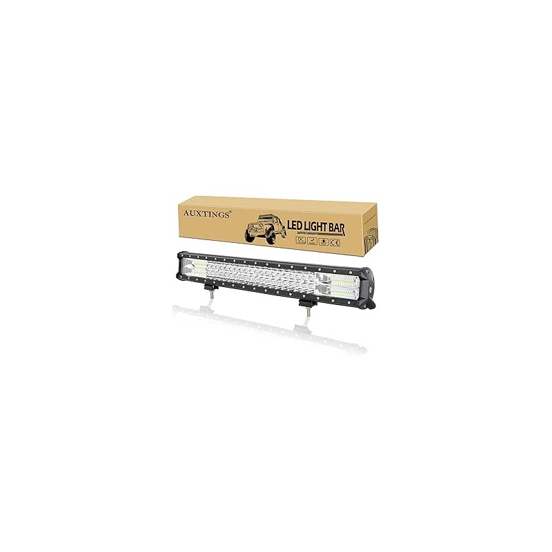 AUXTINGS 55 cm 324W Triple rangée 7d Barre lumineuse LED de travail spot inondation Combo Faisceau DC 12V-24V 6000K Offroad Véhi