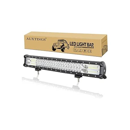 AUXTINGS 55 cm 324W Triple rangée 7d Barre lumineuse LED de travail spot inondation Combo Faisceau DC 12V-24V 6000K Offroad Véhi