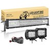 PICAA Barre lumineuse LED, Triple Rangée 7D 22 pouces 270W LED Lampe de travail Spot inondation Combo, avec 2X 4 pouces LED Pods