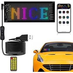 Panneau LED pour voiture – 17 x 7 cm avec application Bluetooth/télécommande, panneau LED flexible et programmable à défilement,