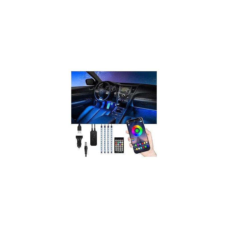Éclairage LED Voiture Intérieur, TASMOR Ruban LED RGB pour Voiture avec Télécommande et Port USB, Bluetooth APP Contrôle, 48 LED