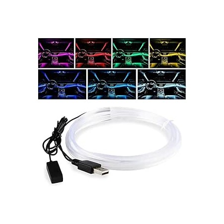 Éclairage LED Voiture Intérieur, Bande lumineuse USB à 7 couleurs changeantes pour le bricolage, adaptée à l'intérieur des voitu