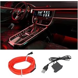 CGEAMDY Bande lumineuse DEL EL Wire pour intérieur de voiture, 1,5 m avec bord de couture pour allume-cigare, kits d'éclairage d