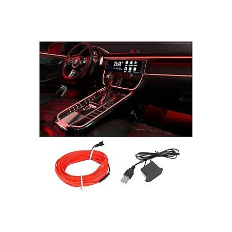 CGEAMDY Bande lumineuse DEL EL Wire pour intérieur de voiture, 1,5 m avec bord de couture pour allume-cigare, kits d'éclairage d