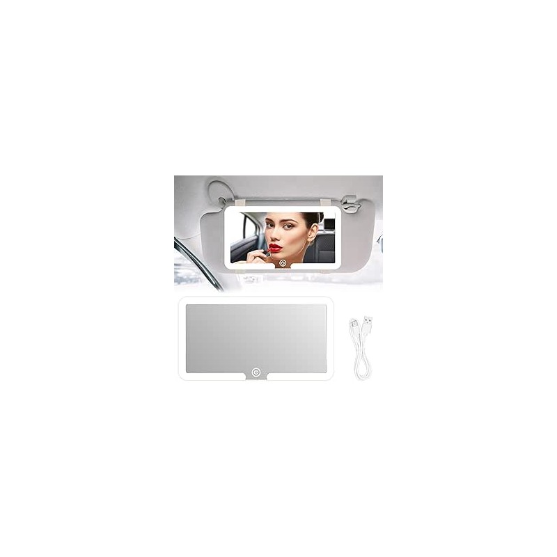 JIZZU Miroir Pare Soleil Voiture, Miroir LED de Courtoisie avec 3 modes Lumières Rechargeable pour Pare-soleil de Voiture, Dossi