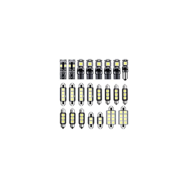 23pcs Kit d'Ampoules LED SMD sans Erreur Lot de 20 Can-Bus Blanc Xénon 6000K, Éclairage pour Intérieur de Voiture et Plaque d'Im