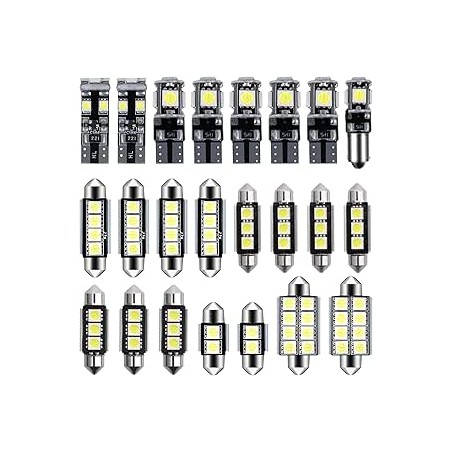 23pcs Kit d'Ampoules LED SMD sans Erreur Lot de 20 Can-Bus Blanc Xénon 6000K, Éclairage pour Intérieur de Voiture et Plaque d'Im