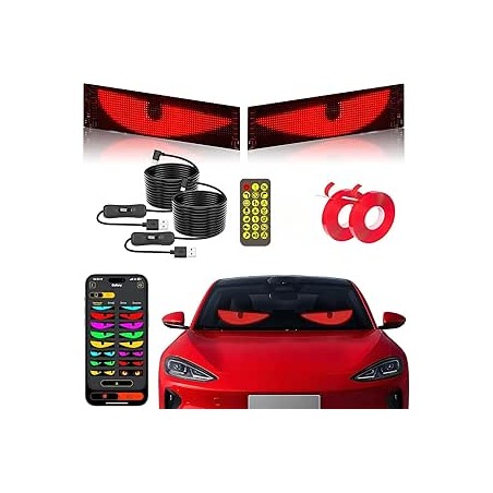 Lot de 2 lumières yeux de diable pour camions et voitures, 59,4 x 11,9 cm, grand écran LED dynamique programmable et flexible po