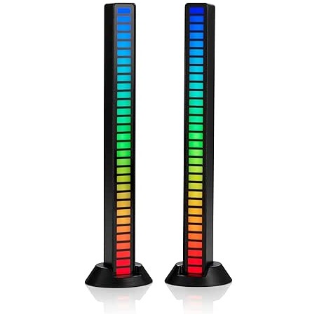 Auraglow Lot de 2 barres lumineuses LED activées par le son, sans fil, rechargeable, avec suppression du bruit, 16 modes d'affic