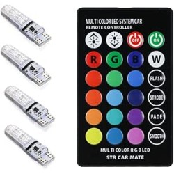 Lot de 4 ampoules LED T10 W5W 194 - En silicone - Changement de couleur - Pour intérieur de voiture - 6 SMD 5050 - Avec télécomm