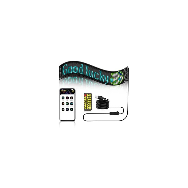 Panneau LED pour voiture, 59,5 x 12 cm, panneau matriciel LED flexible, contrôle par application Bluetooth, tableau d'affichage 