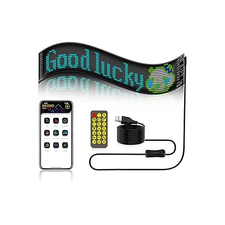 Panneau LED pour voiture, 59,5 x 12 cm, panneau matriciel LED flexible, contrôle par application Bluetooth, tableau d'affichage 