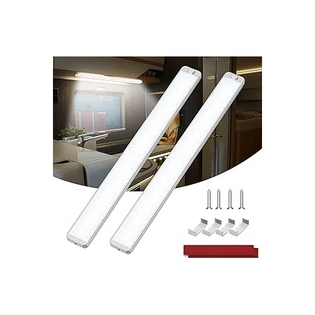 Lot 2 bandes LED 12 V 10 W 2000 lm Avec interrupteur 42 cm 6000 K Pour voitures, camions, bus, caravanes, bateaux, cuisines, cam