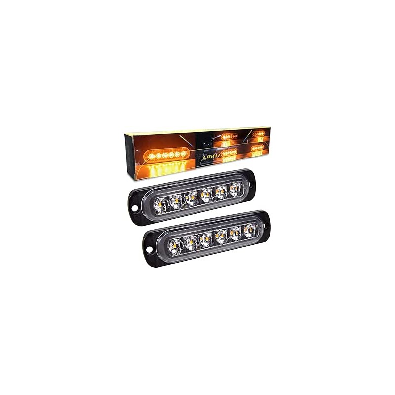 RIGIDON 2 Pcs 6 LED orange feu de freinage stroboscopique, 12V 24V Barre lumineuse led pour offroad véhicule voitureutilitaire, 