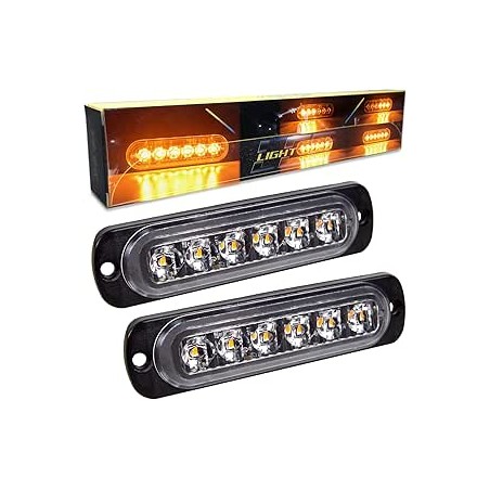 RIGIDON 2 Pcs 6 LED orange feu de freinage stroboscopique, 12V 24V Barre lumineuse led pour offroad véhicule voitureutilitaire, 