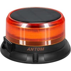 AnTom Gyrophare LED avec batterie solaire 9 modes de clignotement 12V 24V gyrophare orange magnétique avec câble et câble USB po