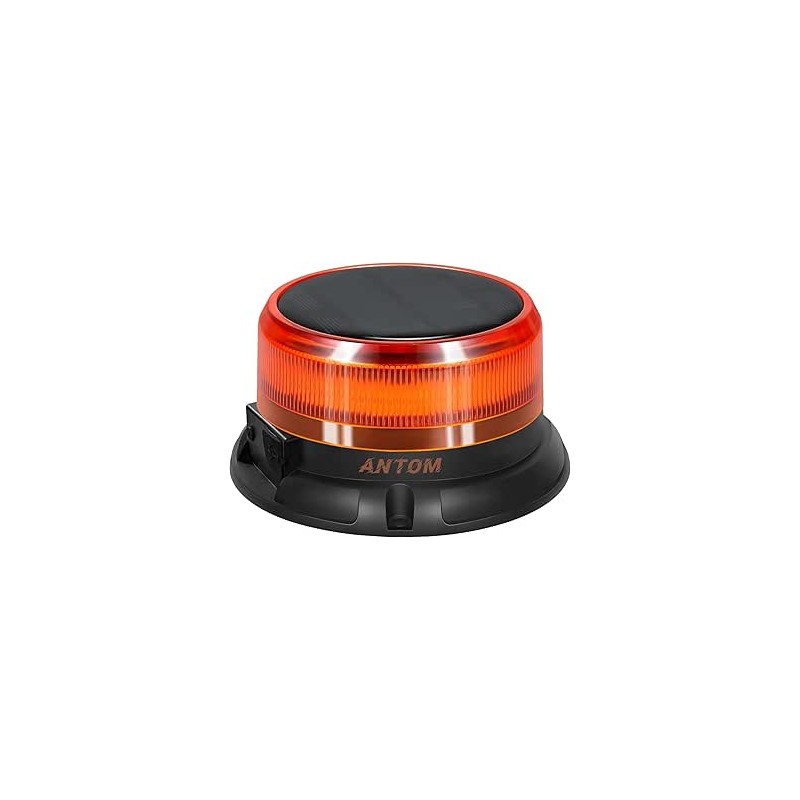 AnTom Gyrophare LED avec batterie solaire 9 modes de clignotement 12V 24V gyrophare orange magnétique avec câble et câble USB po