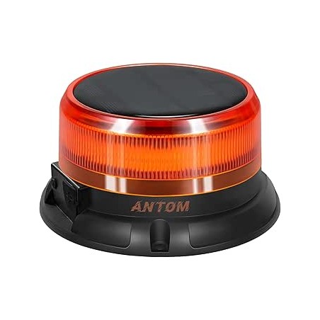AnTom Gyrophare LED avec batterie solaire 9 modes de clignotement 12V 24V gyrophare orange magnétique avec câble et câble USB po