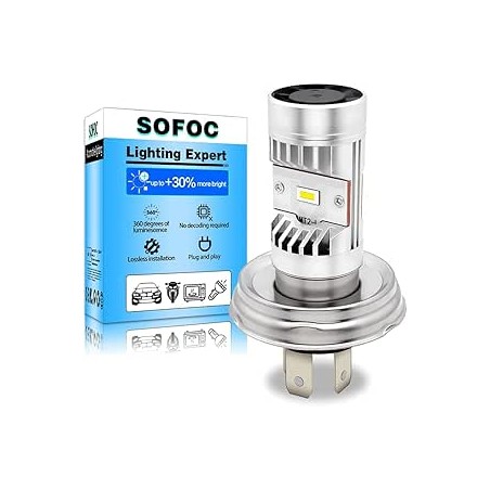 SOFOC Ampoule P45T R2 Led Ventilateur De Refroidissement Intégré 5000Lm Phare De Moto 6V 12V 24V Compatible Avec 6-24V AC/DC 15W