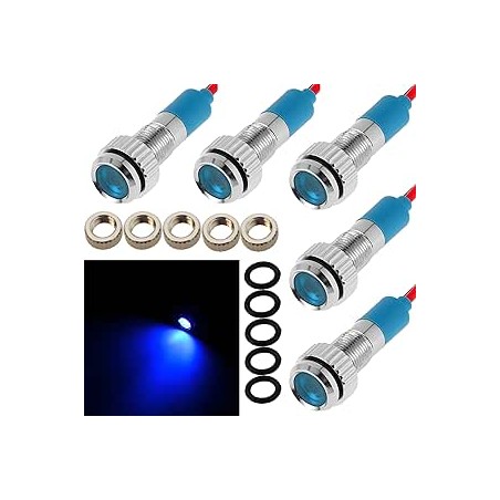 CESFONJER 5 Pcs Bleue 12V 6mm Tableau De Bord LED Indicateur D'Avertissement Lampe Témoin Lumineux, Approprié aux voitures, aux 