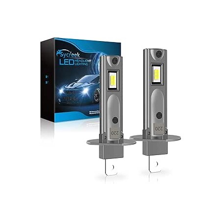 Sycreek H1 LED 24000LM 90W, Ampoule LED H1 1:1 Mini Design 6500K Blanc Froid,Kit be Conversion Halogène, Ampoule de Phare pour 1