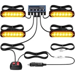 Justech 4x6LED Lumières Stroboscopiques Amber Hazard Warning Beacon Clignotant d'urgence avec Chargeur d'Allume-Cigare et Contrô