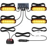 Justech 4x6LED Lumières Stroboscopiques Amber Hazard Warning Beacon Clignotant d'urgence avec Chargeur d'Allume-Cigare et Contrô