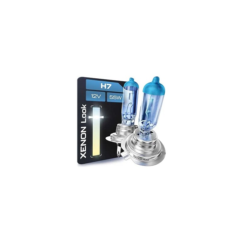 Gread - Ampoules halogènes pour phares de voiture H7 55W, aspect xénon, 8500k super blanc, pour phares de voiture, compatibles e