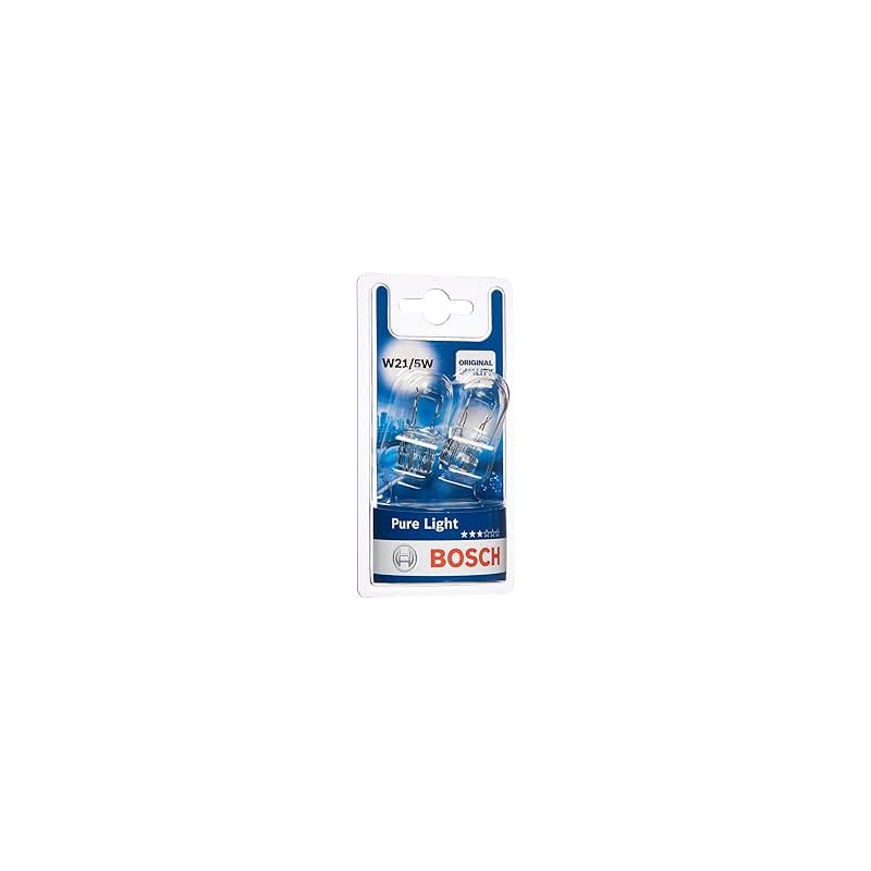 Bosch W21/5W Pure Light Ampoule de Phare Halogène, 12 V 21/5 W, Qualité d'Origine - Culot W3x16q - Pack de 2 Ampoules de Rechang