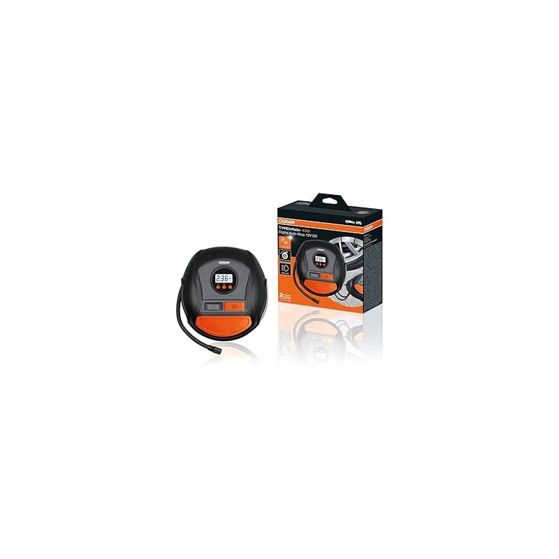 OSRAM TYREinflate 450, gonfleur de Pneu numérique avec lumière LED, compresseur d'air Portable 12 V pour pneus de Voiture, Alime